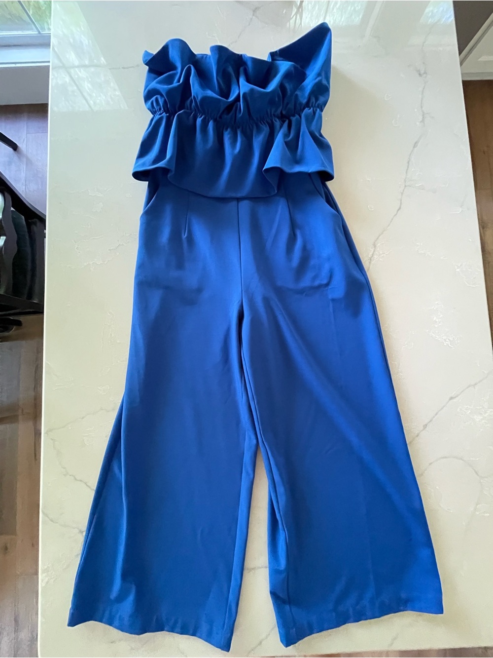 Sugarlips Royal Blue Strapless Ruffle Wide-Leg Jumpsuit